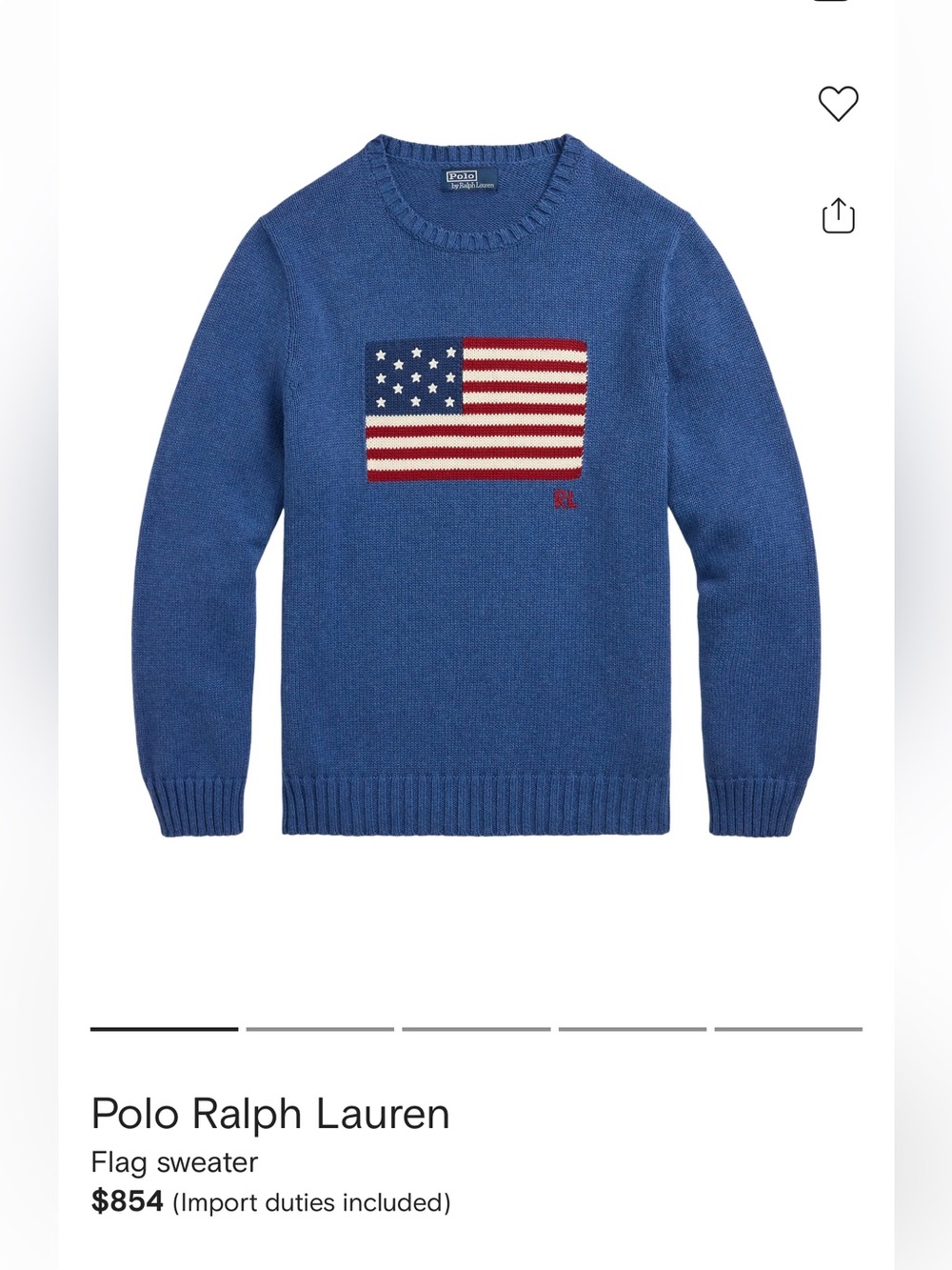 Polo by Ralph Lauren Blue Crewneck Sweater with Red & White Flag